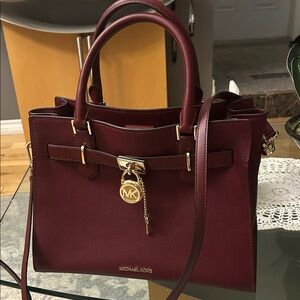 Michael Kors Hamilton Medium Leather Satchel dark cherry